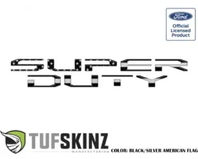 Tufskinz SUPER DUTY Hood Letter Inserts Black/Silver American Flag Ford Super Duty 2017-2019