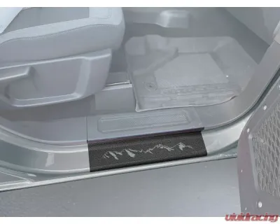 Tufskinz Black Front Door Sill Accent Trim w/ Gray Mountain Logo Ford Bronco 4 Door 2021-2022 - BRO013-TFLMP-MTN-X