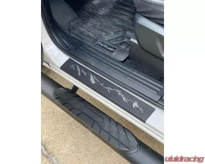 Tufskinz Black Front Door Sill Accent Trim w/ Gray Mountain Logo Ford Ranger SuperCrew 2019-2020 - RAG017-TFLMP-MTN-X
