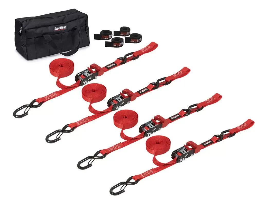 SpeedStrap 1 Inch Heavy Duty Motorcycle ATV Red Tie-Down Kit - 71753