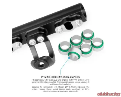 Nuke Performance Fuel Rail for Toyota 6cyl 2JZ-GTE 1991-2002, Aluminum, Black - 120-08-102