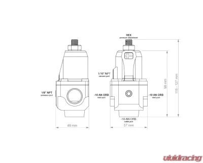 Nuke Performance Fuel Pressure Regulator FPR100x AN-10 for Universal Fitment, Aluminum - 300-02-202