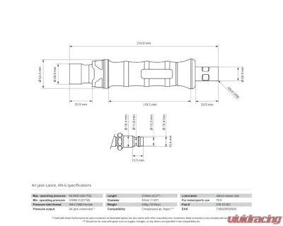 Nuke Performance Air Jack Lance AN-6 for Automotive Applications, 570-10-001 - 570-10-001