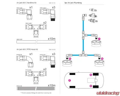 Nuke Performance Air Jack 60 C 3pc Set with Hardline Hose Kit for Automotive Use - 580-03-101