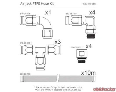Nuke Performance Air Jack 60 C PTFE Hose Kit for 580-10-910 Model - 580-10-910