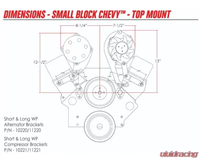 Billet Specialties Compressor (508) Top Mount Bracket V-Groove SBC Long Water Pump - 11221