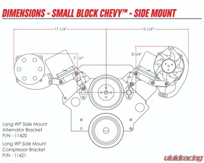 Billet Specialties Compressor (508) Side Mount Bracket V-Groove SBC Long Water Pump - 11421
