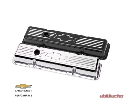 Billet Specialties Satin Black Powder Coat 3-3/4" Tall Bowtie Valve Covers Small Block Chevrolet - BLK95221