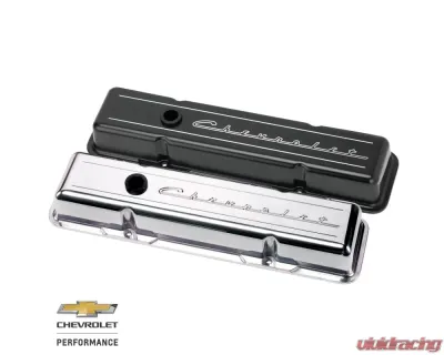 Billet Specialties Satin Black Powder Coat 2-3/4" Short Chevrolet Script Valve Covers Small Block Chevrolet - BLK95123