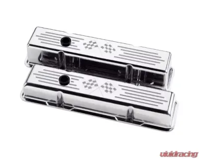 Billet Specialties Polished 3-3/4" Tall Cross Flags Valve Covers Small Block Chevrolet - 95227