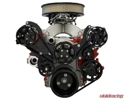 Billet Specialties Black Adonized Premium Tru Trac Serpentine System with Polished Billet Alternator, A/C & Power Steering Top Mount LS Chevrolet - BLK13450PA