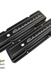 Billet Specialties Satin Black Powder Coat 2-3/4" Short Chevrolet Script Valve Covers Small Block Chevrolet                                     - BLK95123 - Image 2
