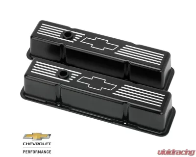 Billet Specialties Satin Black Powder Coat 3-3/4" Tall Bowtie Valve Covers Small Block Chevrolet - BLK95221