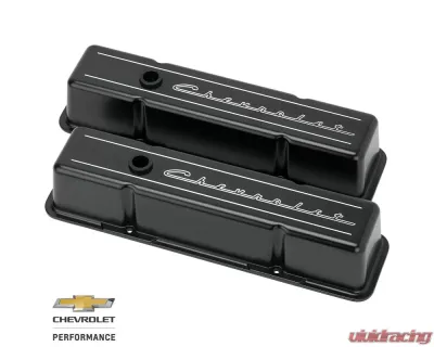 Billet Specialties Satin Black Powder Coat 3-3/4" Tall Chevrolet Script Valve Covers Small Block Chevrolet - BLK95223