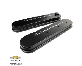 Billet Specialties Satin Black Powder Coat Chevrolet Script LS Die Cast Valve Covers