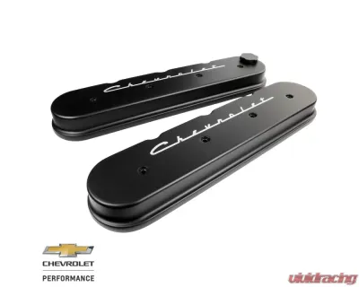 Billet Specialties Satin Black Powder Coat Chevrolet Script LS Die Cast Valve Covers - BLK95423