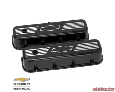 Billet Specialties Satin Black Powder Coat 3-3/4" Tall Bowtie Valve Covers Big Block Chevrolet - BLK96121