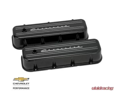 Billet Specialties Satin Black Powder Coat 3-3/4" Tall Chevrolet Script Valve Covers Big Block Chevrolet - BLK96123