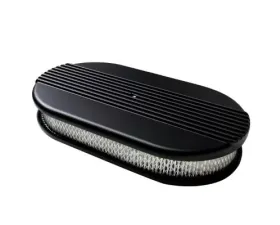 Billet Specialties Large Satin Black Powder Coated Oval Ribbed Air Cleaner