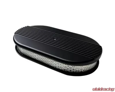 Billet Specialties Large Satin Black Powder Coated Oval Ribbed Air Cleaner - BLK15640