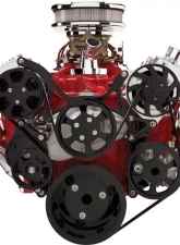 Billet Specialties Premium Tru Trac Serpentine System with AC & PS Powermaster Alternator Black Anodized Small Block Chevrolet                                     - BLK13220P - Image 2