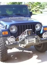 Rockhard 4x4 Black Mid Width Legendary Angled Forward Hoop Front Bumper Jeep CJ5 | CJ7 | CJ8 | Wrangler YJ | TJ | LJ 1976-2006                                     - RH-4001-C54 - Image 5