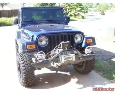 Rockhard 4x4 Black Mid Width Legendary Angled Forward Hoop Front Bumper Jeep CJ5 | CJ7 | CJ8 | Wrangler YJ | TJ | LJ 1976-2006 - RH-4001-C54