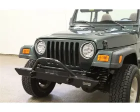 Rockhard 4x4 Black Full Width Legendary Angled Forward Hoop Front Bumper Jeep CJ5 | CJ7 | CJ8 | Wrangler YJ | TJ | LJ 1976-2006