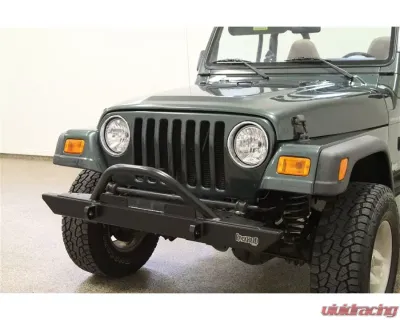 Rockhard 4x4 Black Mid Width Legendary Angled Forward Hoop Front Bumper Jeep CJ5 | CJ7 | CJ8 | Wrangler YJ | TJ | LJ 1976-2006 - RH-4001-C54