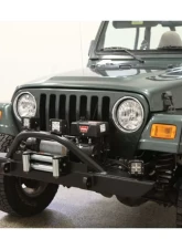 Rockhard 4x4 Black Mid Width Legendary Angled Forward Hoop Front Bumper Jeep CJ5 | CJ7 | CJ8 | Wrangler YJ | TJ | LJ 1976-2006                                     - RH-4001-C54 - Image 4