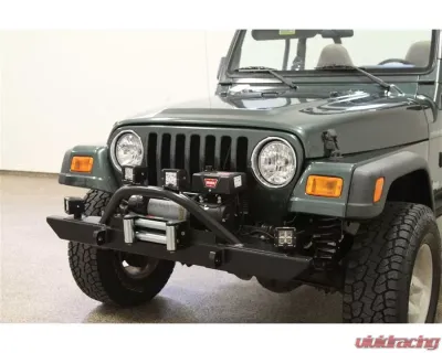Rockhard 4x4 Black Mid Width Legendary Angled Forward Hoop Front Bumper Jeep CJ5 | CJ7 | CJ8 | Wrangler YJ | TJ | LJ 1976-2006 - RH-4001-C54