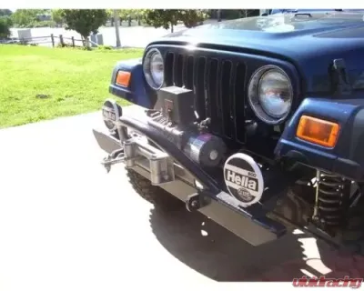 Rockhard 4x4 Black Mid Width Legendary Angled Forward Hoop Front Bumper Jeep CJ5 | CJ7 | CJ8 | Wrangler YJ | TJ | LJ 1976-2006 - RH-4001-C54
