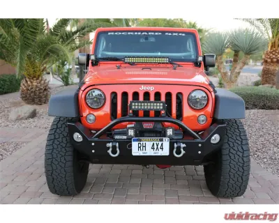 Rock Hard 4x4 Aluminum Patriot Series Mid-Width Front Bumper w/ Lowered Winch Plate for Jeep Wrangler JK 2007-2018 - RH-5048