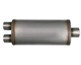 Diamond Eye Performance 28 Inch Oval 3.5 Inch Single Inlet/Dual Outlet Stainless Performance Perforated Diesel Muffler