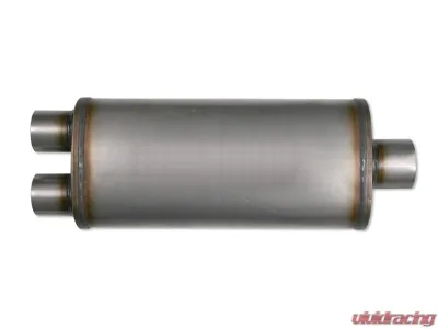 Diamond Eye Performance 28 Inch Oval 3.5 Inch Single Inlet/Dual Outlet Stainless Performance Perforated Diesel Muffler - 360011