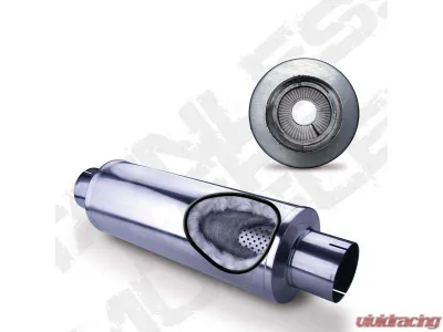 Diamond Eye Performance 30 Inch Round 4 Inch Center Inlet/Outlet Stainless Performance Perforated Diesel Muffler - 460031
