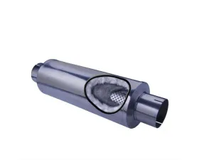 Diamond Eye Performance 32 Inch Round 4 Inch Center Inlet/Dual Outlet Stainless Performance Perforated Diesel Muffler