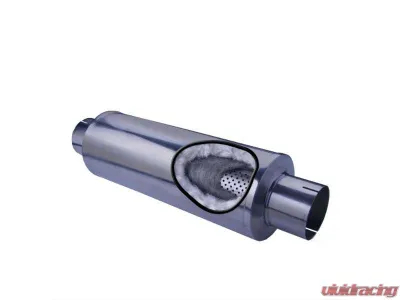 Diamond Eye Performance 32 Inch Round 4 Inch Center Inlet/Dual Outlet Stainless Performance Perforated Diesel Muffler - 460050