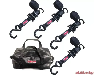 Bartact 1x12" Bull Strap Medium Duty Ratchet Tie Downs w/ S-Hooks (QTY 4) w/ Free Recover Bag - BSRS112S-B-4