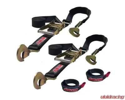 Bartact 2x12" Heavy Duty Bull Strap Ratchet Tie Downs w/ Adj Axle Strap (Qty 2) - BSRS212-A-B-2X2