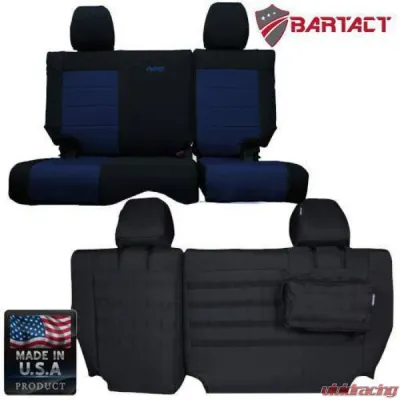 Bartact Supreme Rear Split Bench Seat Cover Black/Navy Jeep Wrangler JK Unlimited 2007 - JKSC2007R4BT