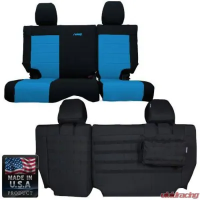 Bartact Supreme Rear Split Bench Seat Cover Black/Blue Jeep Wrangler JK Unlimited 2007 - JKSC2007R4BU