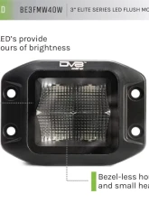 DV8 Off-Road Universal 3 Inch Cube LED Light with Flood Pattern and Flush Mount Plate                                     - BE3FMW40W - Image 7