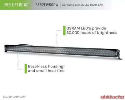 DV8 Off-Road Universal 52 Inch Dual Row LED Light Bar Flood/Spot Pattern with Side Mounts - BE52EW500W