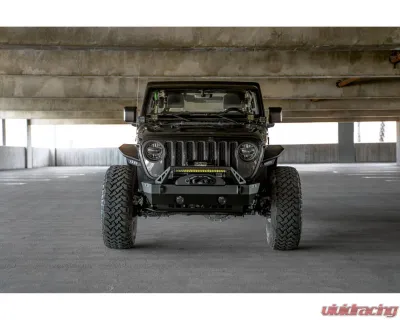DV8 Off-Road FS-25 Stubby Front Bumper with Plated Bull Bar for Jeep Wrangler JK/JL, Gladiator JT 2007 - FBJL-06