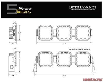 Diode Dynamics SS5 Pro Universal CrossLink 3-Pod Light Bar White Combo - DD7238