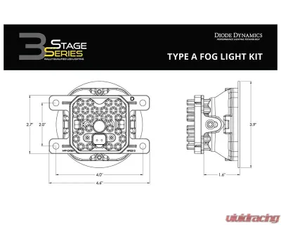 Diode Dynamics SS3 Sport Type A Kit ABL Yellow SAE Fog Acura | Ford | Fiat | Honda | Nissan | Scion | Subaru 2004-2022 - DD6981
