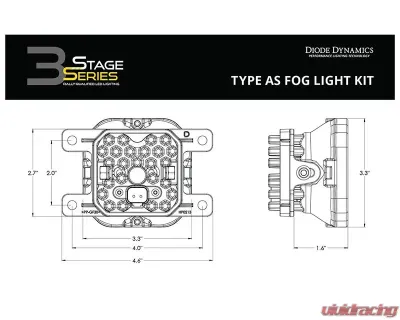Diode Dynamics SS3 Max Type AS Kit ABL Yellow SAE Fog Ford | Ram | Subaru 2009-2022 - DD6994