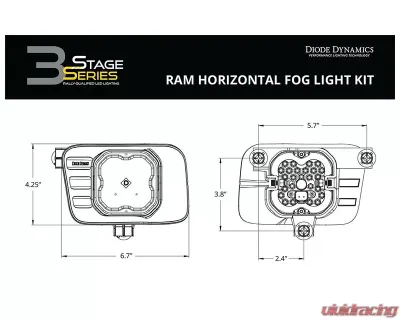 Diode Dynamics SS3 Sport Type Ram Horizontal Kit ABL Yellow SAE Fog Dodge | Ram 2009-2018 - DD7077