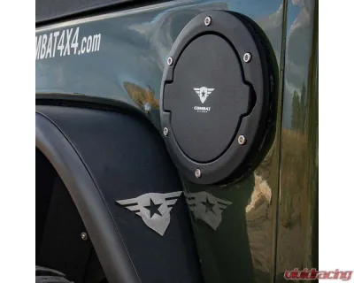 Combat Off Road Fuel Door Black Satin Finish Laser Etched Logo Jeep Wrangler 2007-2018 - 15-1070
